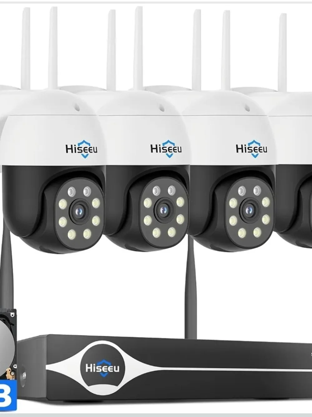 Hiseeu 4K 8MP Wireless Security Camera System 4 Cam PTZ WiFi NVR 1TB Auto Track